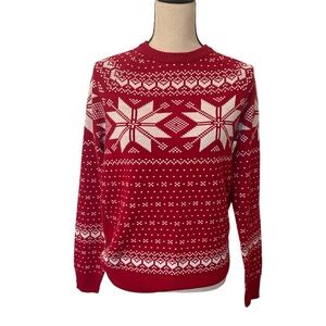 Blueberry Red and White Snowflake Sweater Size Small Acrylic